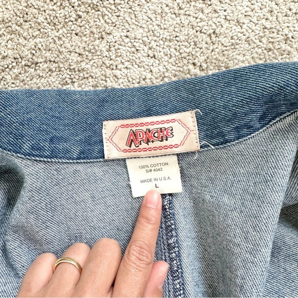 Apache Vintage Denim Single Breasted Blazer Jean Jacket Blue Y2K 80s Size L - Picture 7 of 10